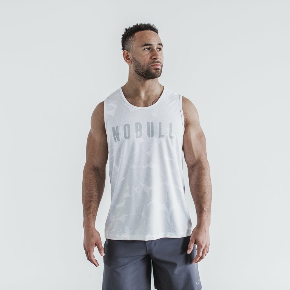 NWT NOBULL Hibiscus Floral White Sleeveless Scoopneck Performance Tank Shirt